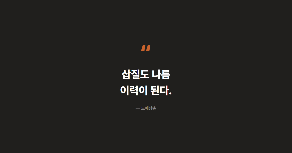 삽질도 나름 이력이 된다 — 노베삼촌 인용구 카드